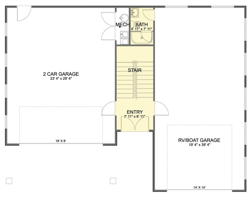 Plan 61741UT: Barndominium House Plan with 1 Bedroom and Expansive Garage - Floor Plan - Main Level - Barndominium