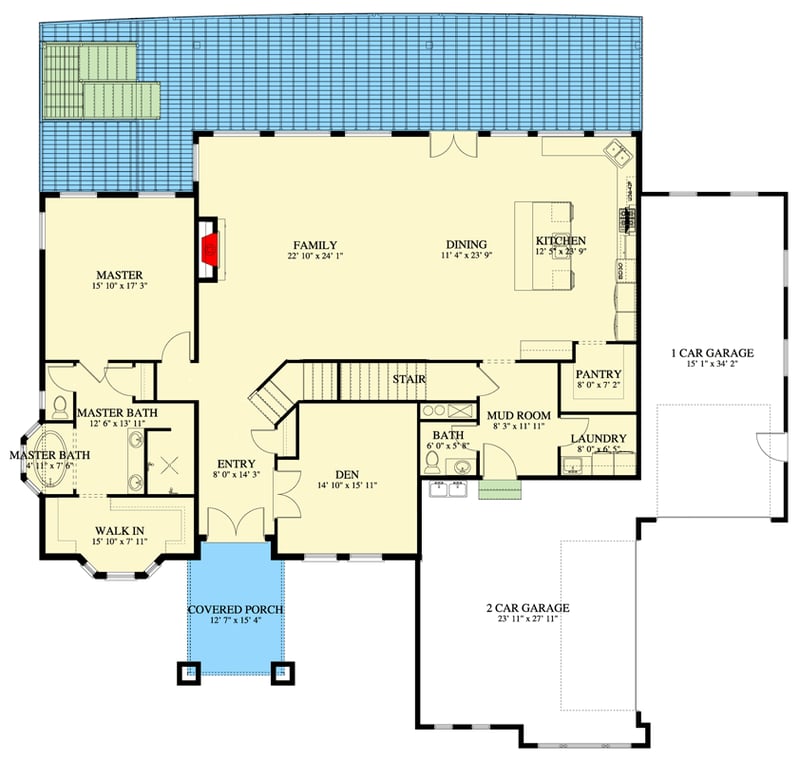Plan 61742UT: Exquisite 4-Bedroom Modern Farmhouse Plan with 5092 Sq Ft and Master Suite on Main Level - Floor Plan - Main Level - Craftsman, Traditional