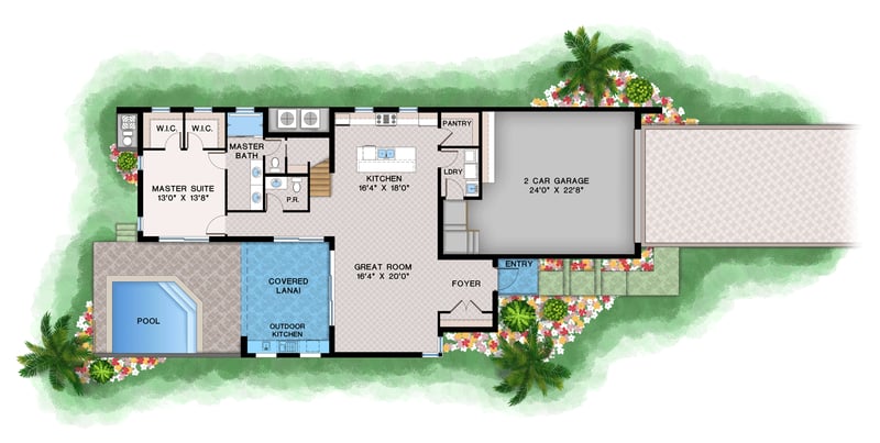 Plan 660031JMD: Contemporary 3-Bedroom House Plan with First-Floor Master and Outdoor Kitchen - Floor Plan - Main Level - Contemporary, Modern