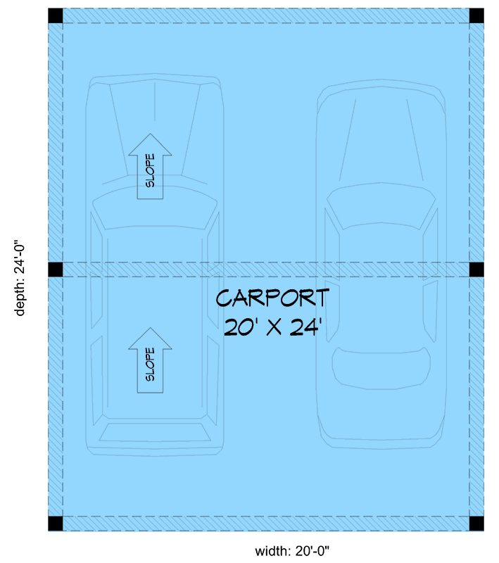 Plan 680659VR: 20 x 24 Two-Car Carport Garage Plan - Floor Plan - Main Level - Rustic, Traditional