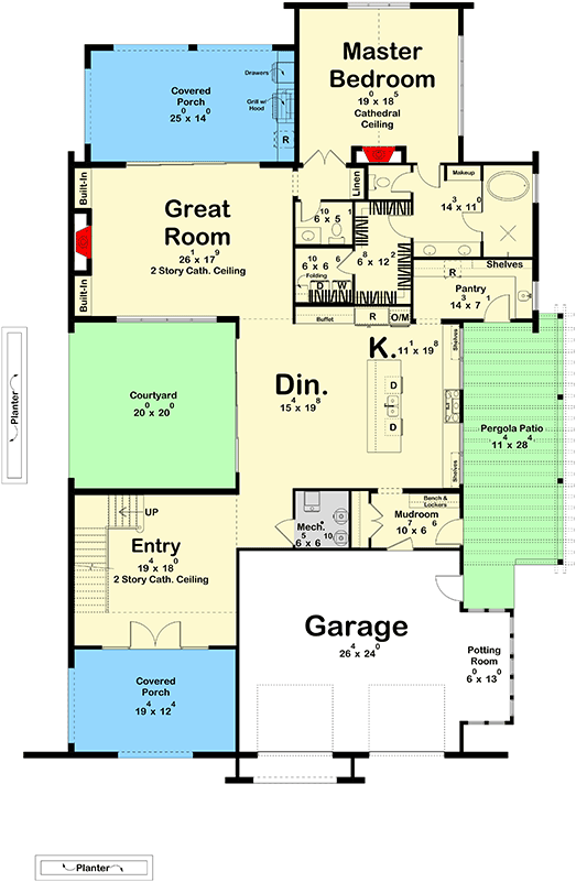 Plan 623622DJ: Stunning Coastal Contemporary House Plan with 4 Beds and Two Master Suites - Floor Plan - Main Level - Coastal Contemporary, Contemporary