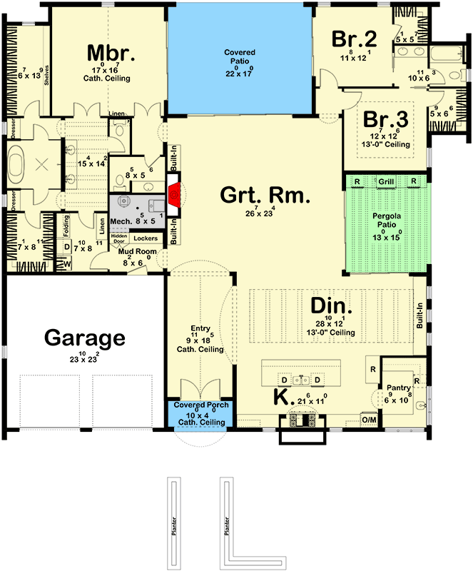 Plan 623623DJ: Luxury Coastal Contemporary House Plan with 3 Bedrooms and Outdoor Kitchen - Floor Plan - Main Level - Coastal Contemporary, Contemporary