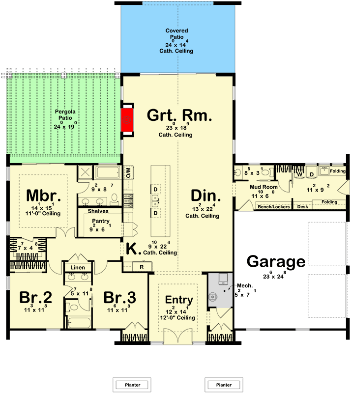 Plan 623627DJ: Coastal Contemporary House Plan with 3 Bedrooms and 2-Car Garage - Floor Plan - Main Level - Coastal Contemporary, Contemporary, Florida-Style