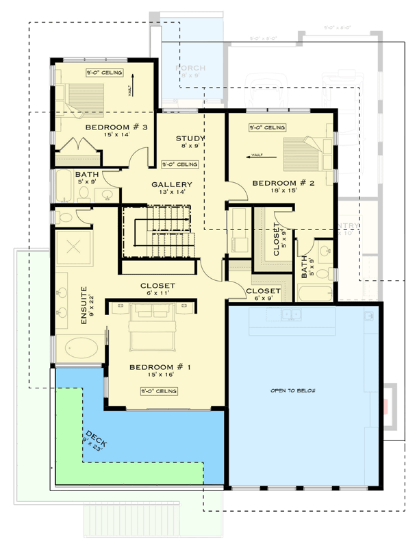 Plan 147065RML: Modern 3-Bedroom House Plan Featuring a Dramatic Two-Story Great Room - Floor Plan - 2nd Floor - Contemporary, Modern