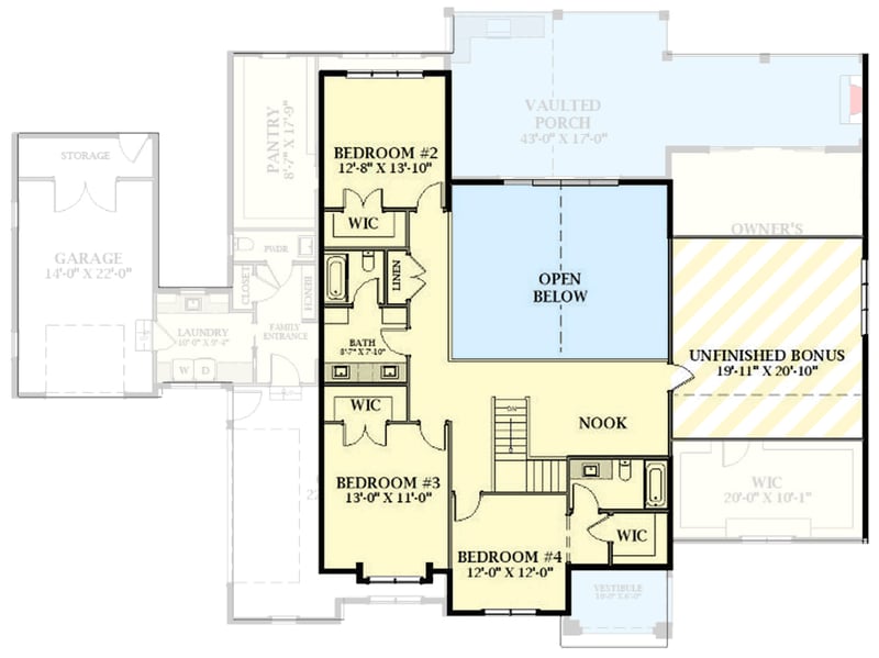 Plan 46535LA: Modern Transitional Farmhouse Plan with 4 Beds, Study, and Outdoor Kitchen - Floor Plan - 2nd Floor - European, Farmhouse, New American, Transitional