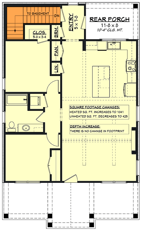 Plan 52038HZ: Southern Farmhouse House Plan with 2 Beds and Large Porches - Floor Plan - Basement Stairs Location - Cottage, Country, Farmhouse, Southern