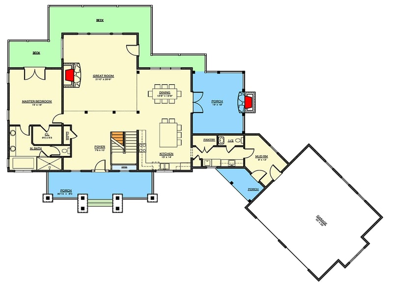 Plan 18723CK: Rustic Mountain Craftsman House Plan with 3 Beds and Wrap-Around Porch - Floor Plan - Main Level - Craftsman, Mountain, Rustic