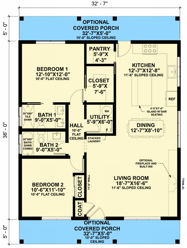 Plan 421040HFC: 2-Bedroom Mountain Modern Cabin with Striking Covered Front and Rear Porch - Floor Plan - Main Level - Contemporary, Modern, Mountain, Northwest
