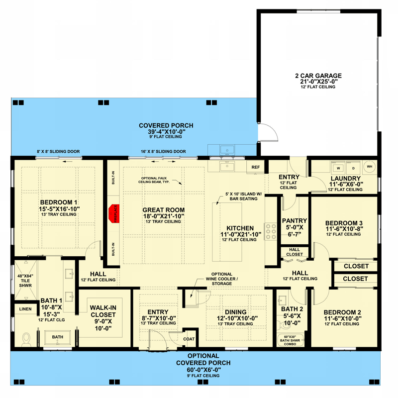 Plan 421041HFC: Modern Barndominium House Plan with 3 Beds, Outdoor Kitchen, and Two-Story Great Room - Floor Plan - Main Level - Barndominium, Country, Modern Farmhouse