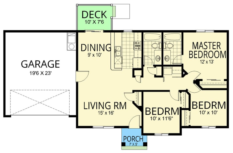 Plan 267112SPK: Cozy Ranch House Plan with Vaulted Living and 2-Car Garage - Floor Plan -  - Cottage, Craftsman, Ranch, Traditional