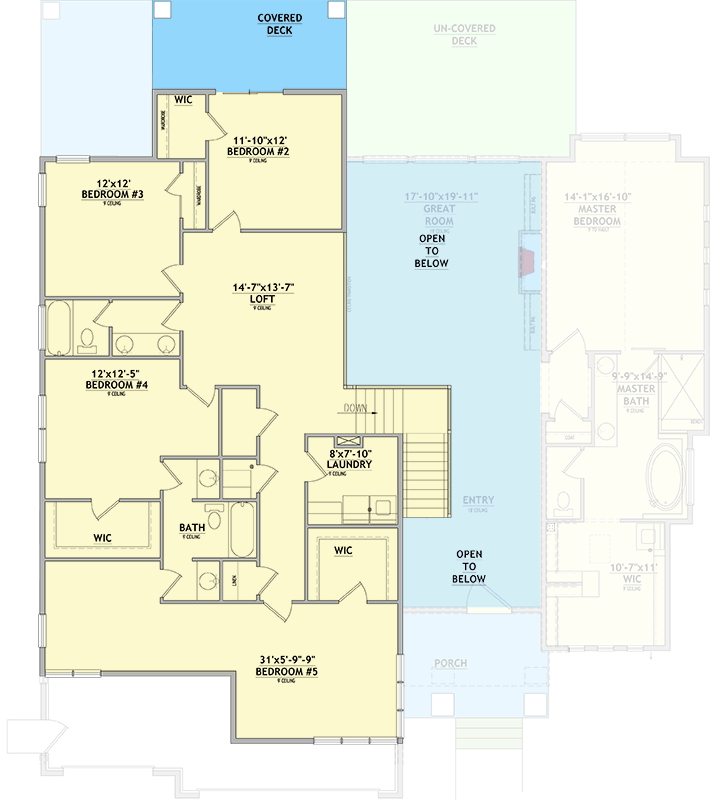 Plan 849066PGE: Contemporary 5-Bedroom House Plan with Main-Level Master and 3-Car Garage - Floor Plan - 2nd Floor - Contemporary, Modern, Northwest