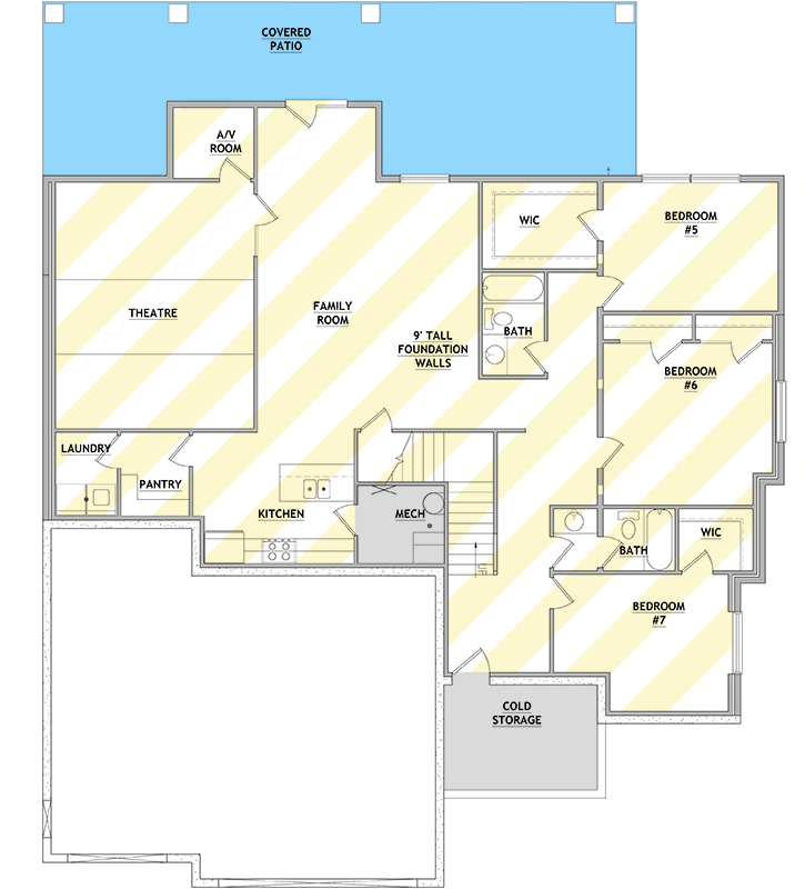 Plan 849066PGE: Contemporary 5-Bedroom House Plan with Main-Level Master and 3-Car Garage - Floor Plan - Lower Level - Optionally Finished Walkout Basement - Contemporary, Modern, Northwest