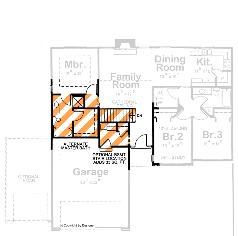 Plan 42746DB: Traditional Ranch House Plan with Split 3 Bedrooms and 2-Car Garage - Floor Plan - Alternate Master Bath and Optional Basement Stairs - Ranch, Traditional