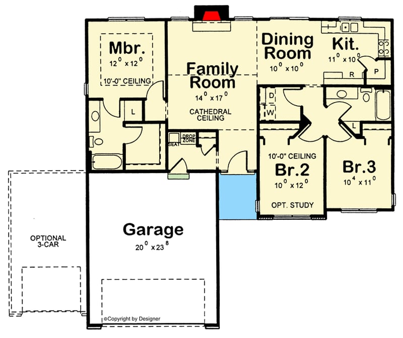 Plan 42746DB: Traditional Ranch House Plan with Split 3 Bedrooms and 2-Car Garage - Floor Plan - Main Level - Ranch, Traditional
