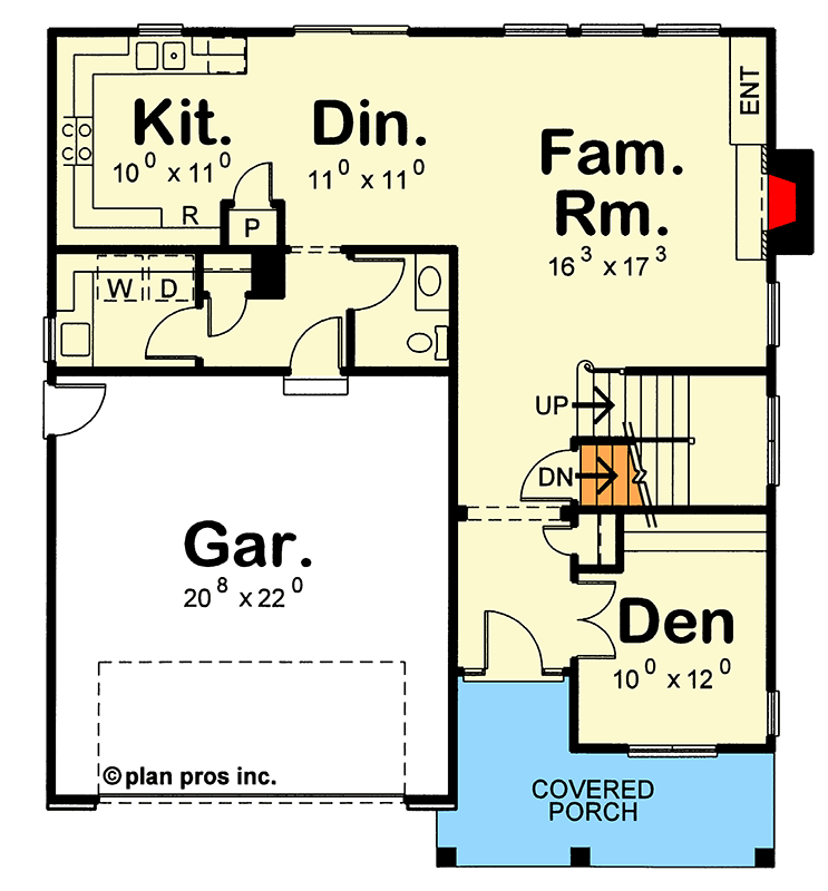 Plan 42747DB: Traditional Farmhouse House Plan with 3 Beds, Den, 2-Car Garage - Floor Plan - Main Level - Farmhouse, Traditional