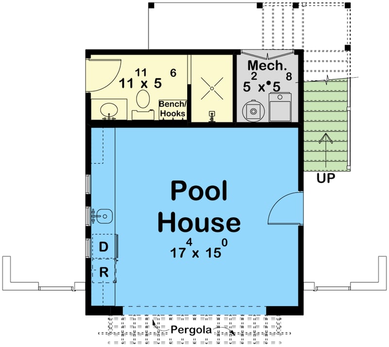 Plan 623631DJ: Coastal Contemporary Pool House Plan with Outdoor Kitchen and Bunk Room - Floor Plan - - Coastal Contemporary, Contemporary, Florida-Style