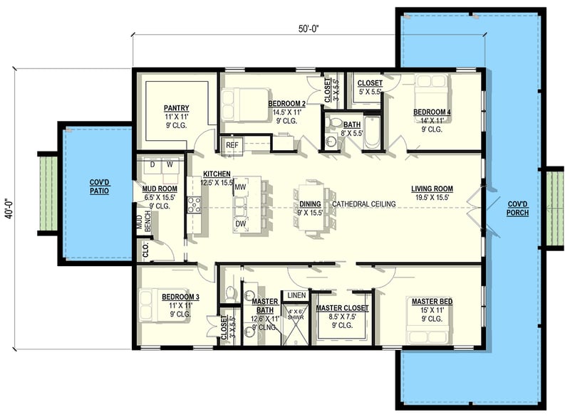 Plan 405136FDC: 4 Bedroom Barndominium House Plan with Expansive Wrap Around Porch - Floor Plan -  - Barndominium