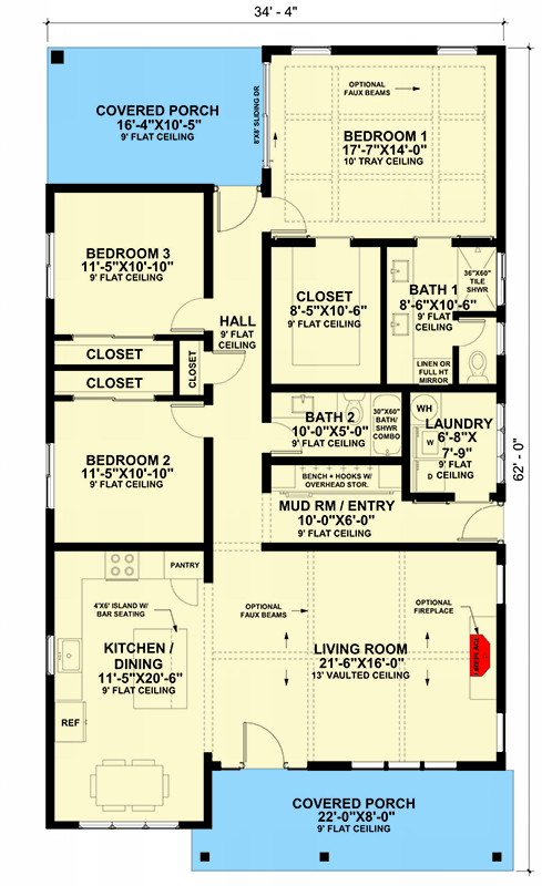 Plan 420190WNT: Expandable Contemporary Mountain House Plan with Stunning Timber Porch Under 1800 Sq Ft - Floor Plan -  - Craftsman, Mountain