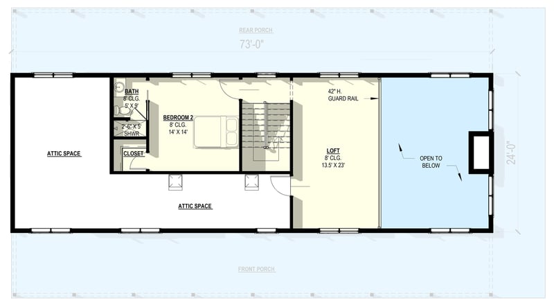 Plan 405143FDC: Modern Barndominium House Plan with 2 Beds, Vaulted Great Room, Expansive Porch - Floor Plan - 2nd Floor - Barndominium, Farmhouse