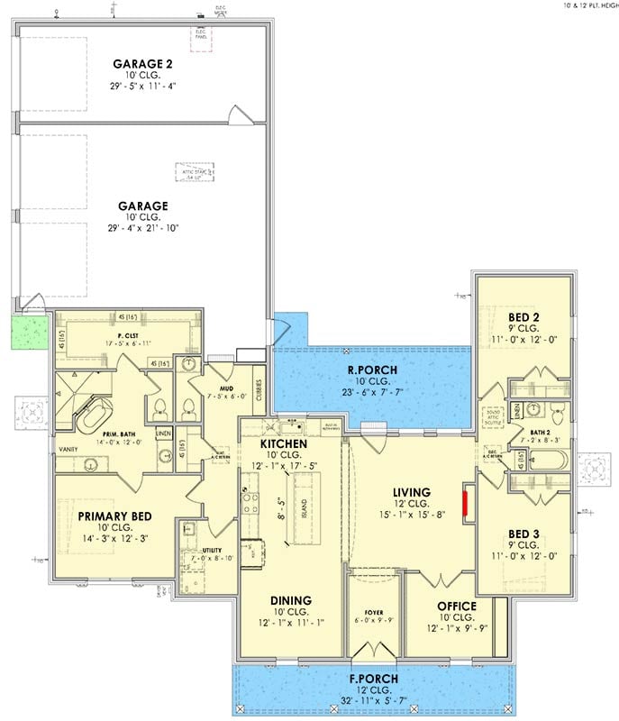Plan 185030PHD: Southern Acadian House Plan with 3 Beds, Office, and 3-Car Garage - Floor Plan - Main Level - Acadian, French Country, Southern