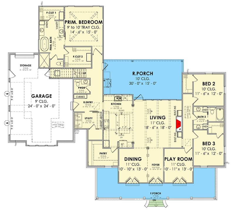 Plan 185032PHD: Charming Southern Transitional House Plan with 3 Beds and Outdoor Kitchen - Floor Plan - Main Level - Southern, Transitional
