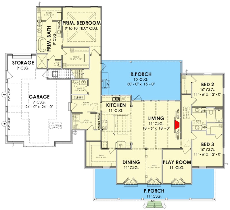 Plan 185032PHD: Charming Southern Transitional House Plan with 3 Beds and Outdoor Kitchen - Floor Plan - Main Level - Southern, Transitional