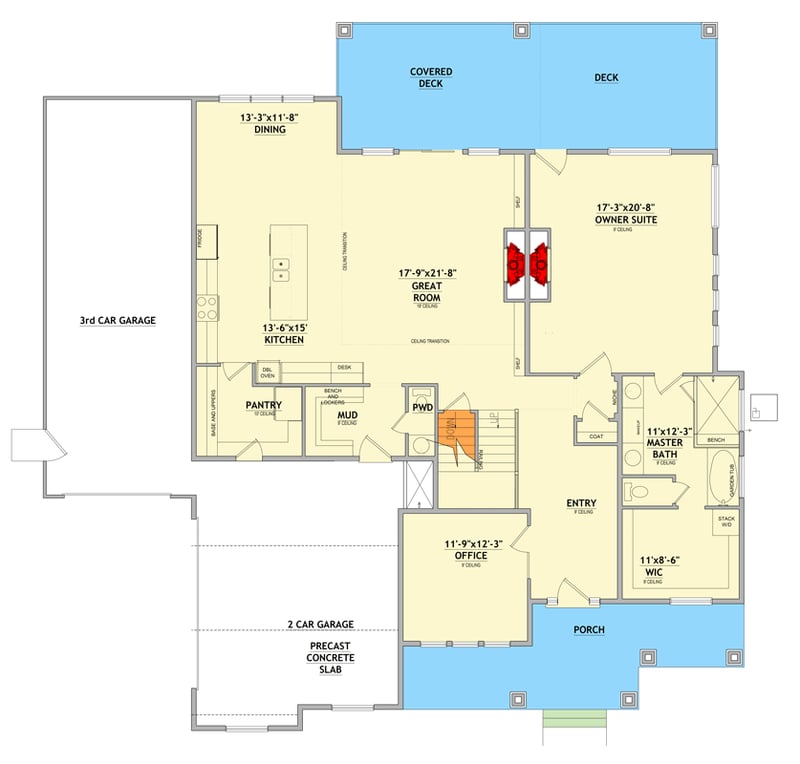 Plan 849074PGE: Modern Farmhouse House Plan with 5 Bedrooms, 3-Car Garage, and Walkout Basement - Floor Plan - Main Floor - Farmhouse, Modern Farmhouse, New American, Traditional