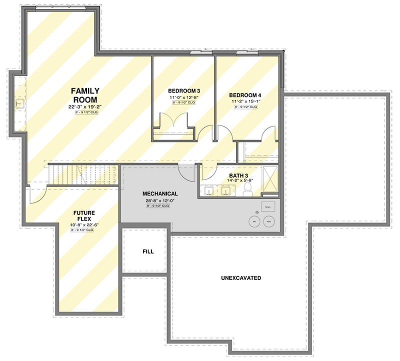 Plan 600021PDZ: Transitional European House Plan with Flexible Bedrooms and 3-Car Garage - Floor Plan - Lower Level - Optionally Finished Basement - European, French Country, Transitional