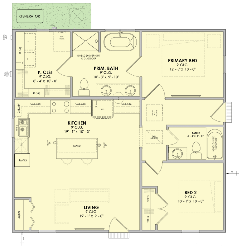 Plan 185034PHD: Compact 2 Bedroom Traditional Vacation House Plan with 1009 Sq Ft - Floor Plan -  - Traditional, Vacation