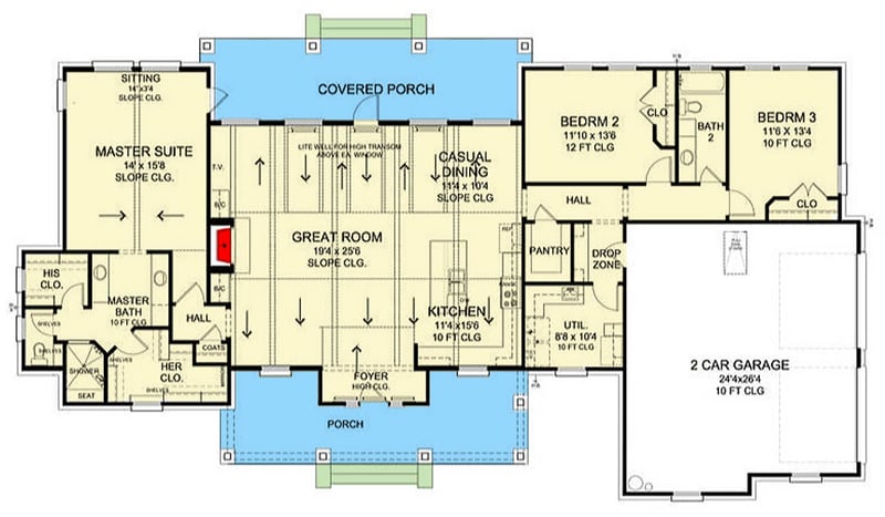 Plan 54053LK: Modern Farmhouse House Plan with 3 Beds, Split Layout, and Open Living - Floor Plan - Main Level - Modern Farmhouse, New American