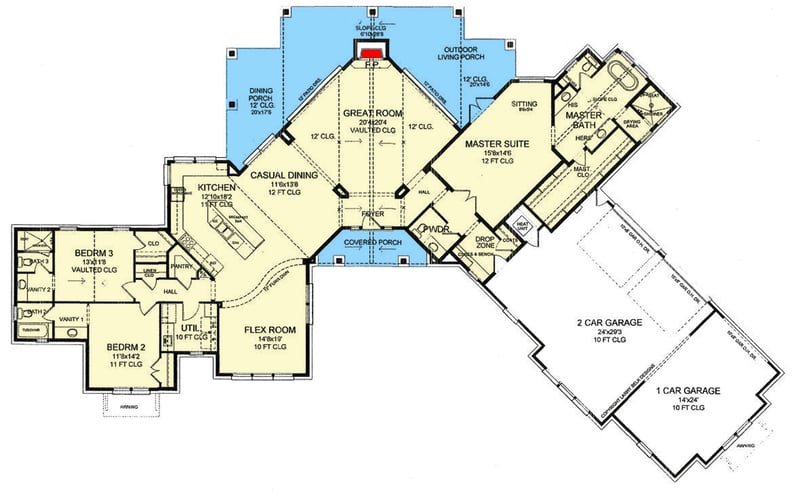 Plan 54054LK: Southwest Ranch House Plan with 3 Bedrooms and Wraparound Rear Porch - Floor Plan - Main Level - Hill Country, Ranch, Southwest