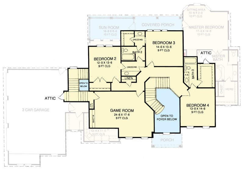 Plan 54069LK: European House Plan with First Floor Master and 3-Car Garage - Floor Plan - - European, French Country