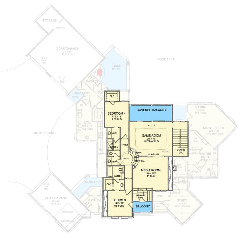 Plan 54070LK: Modern European House Plan with 4 Beds, 5.5 Baths - Floor Plan - - Country, French Country, Hill Country, Traditional