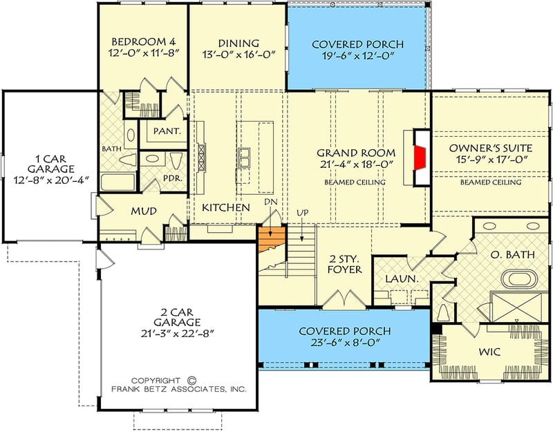Plan 710448BTZ: Craftsman Farmhouse House Plan with 4 Bedrooms, Media Room, and 3-Car Garage - Floor Plan - Main Floor - Craftsman, Farmhouse, Modern Farmhouse, Traditional