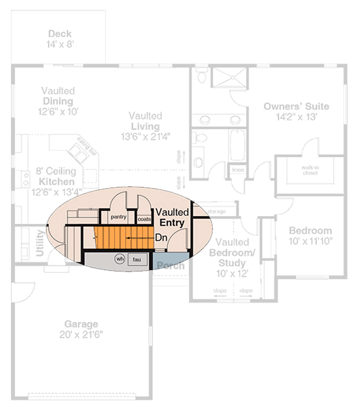 Plan 720180DA: Traditional Ranch House Plan with 3 Bedrooms and Vaulted Living - Floor Plan - Alternate Basement Stairs - Northwest, Ranch, Traditional
