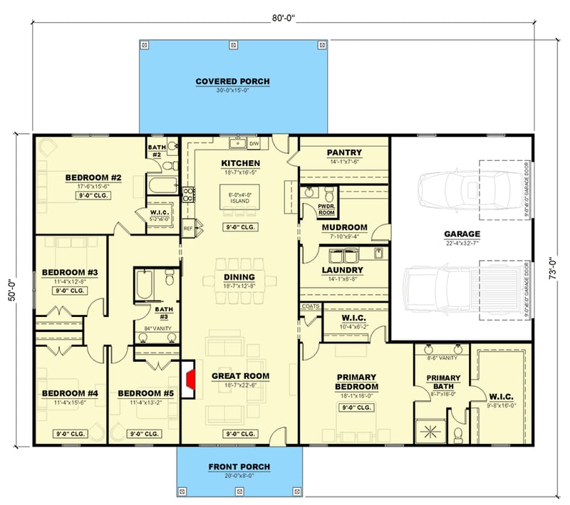 Plan 810061RBT: Spacious 5-Bedroom Country Barndominium House Plan with Split Layout - Floor Plan -  - Barndominium, Country