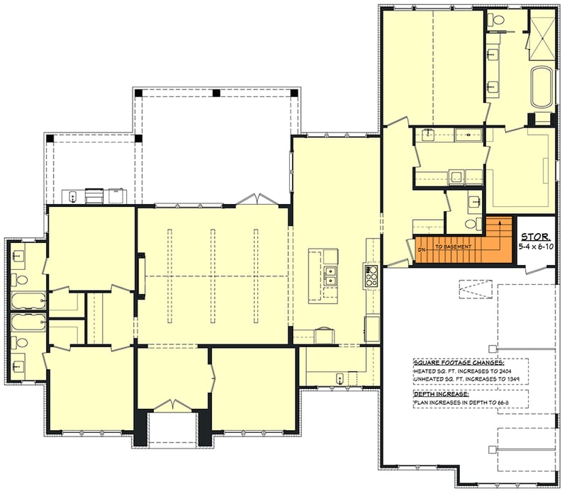 Plan 52039HZ: Modern Transitional  House Plan with Split Bedrooms and Outdoor Kitchen - Floor Plan - Main Level - Basement Stairs Location - Modern, Southern, Transitional