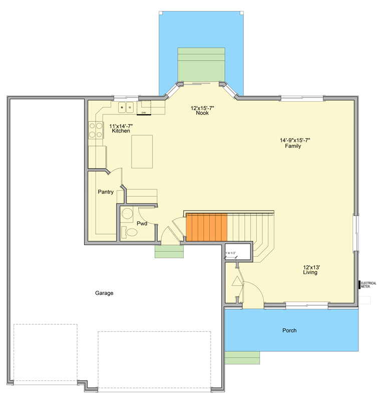 Plan 849077PGE: Two-Story Traditional House Plan with Upstairs Retreat and a 3-Car Garage - Floor Plan - Main Level - Craftsman, Farmhouse, Traditional