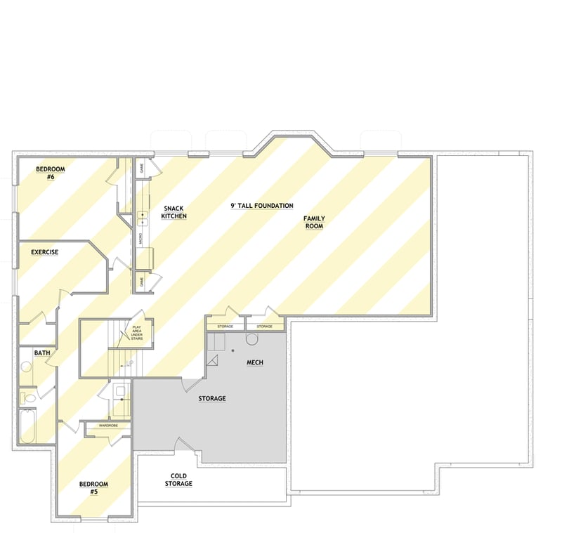 Plan 849078PGE: New American House Plan with 4-6 Bedrooms and Main Level Master Suite - Floor Plan - Optionally Finished Basement - Craftsman, New American, Traditional