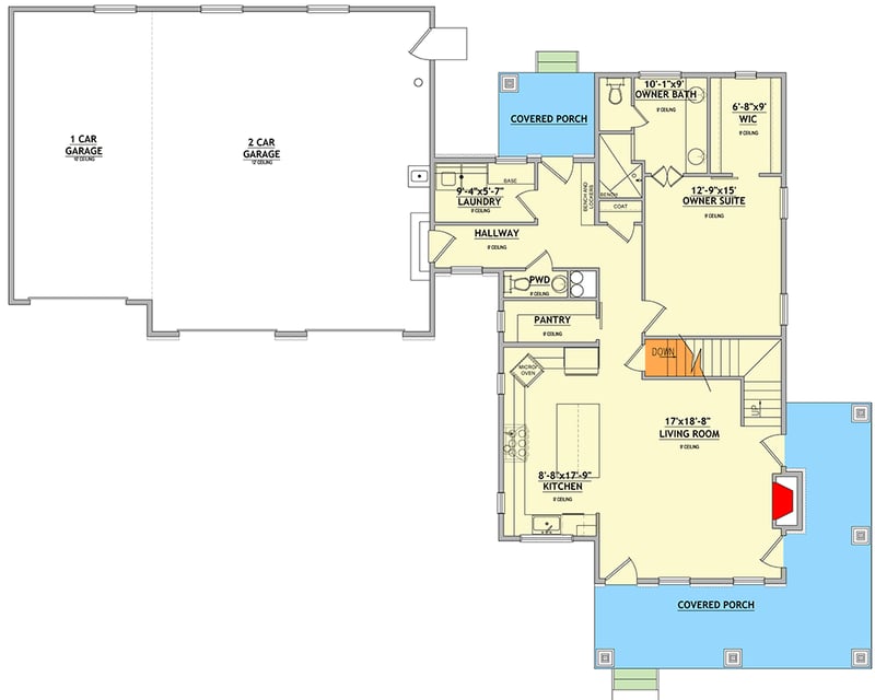 Plan 849079PGE: Charming Country Farmhouse House Plan with 3 Beds and Wraparound Porch - Floor Plan - Main Level - Country, Farmhouse, New American, Traditional