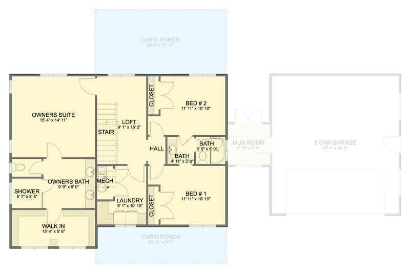 Plan 61749UT: Traditional Farmhouse House Plan with 3 Bedrooms, Loft, and Front Garage - Floor Plan - 2nd Floor - Farmhouse, Traditional