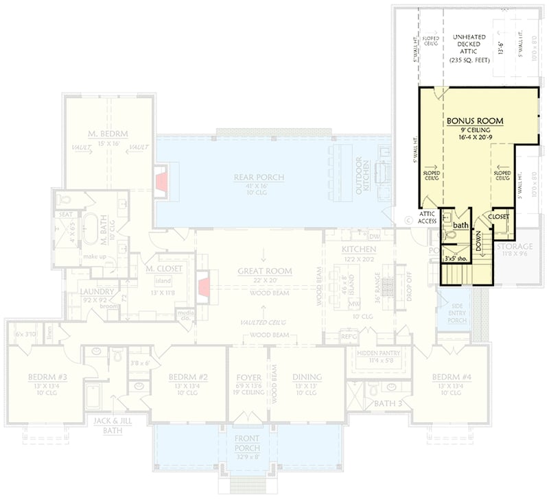 Plan 56570SM: Modern Farmhouse House Plan with 4 Beds, 3-Car Garage, and Outdoor Kitchen - Floor Plan - 2nd Floor - Craftsman, Modern Farmhouse, New American, Transitional