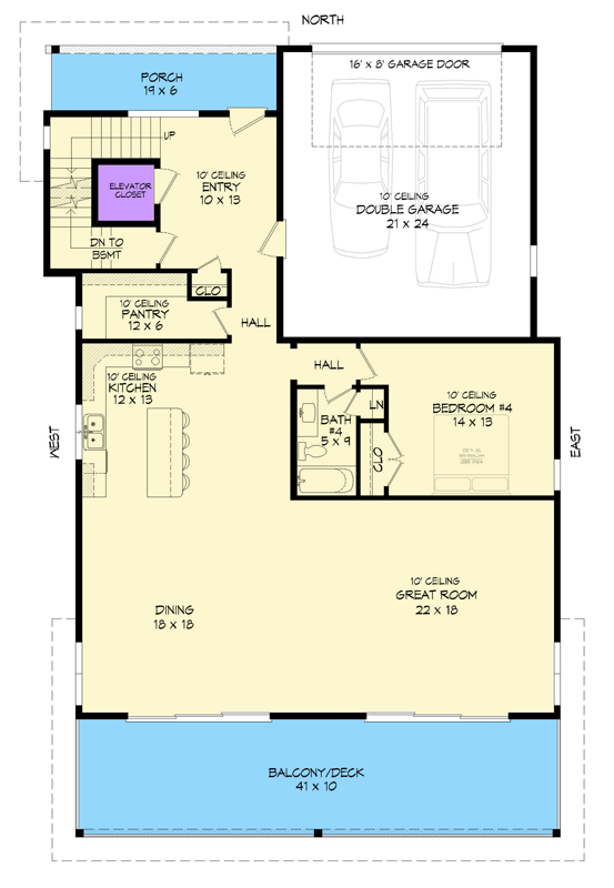 Plan 680663VR: Expansive Modern House Plan with Elevator and Abundant Outdoor Space - Floor Plan - Main Level - Contemporary, Modern