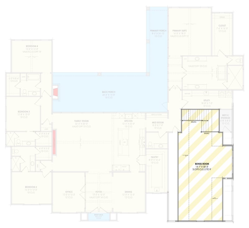 Plan 818204JSS: Modern Transitional House Plan with 4 Beds, Home Office, and Bonus Room - Floor Plan - Optionally Finished Bonus Room - Modern, Transitional