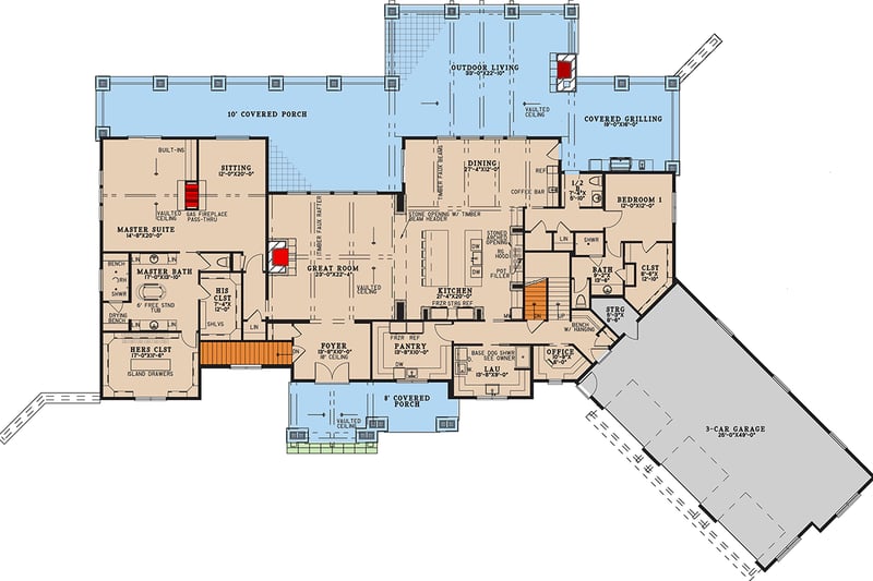 Plan 70966MK: Luxury Mountain Mountain New American House Plan with 4 Beds and 6-Car Garage - Floor Plan - Main Level - Mountain, New American