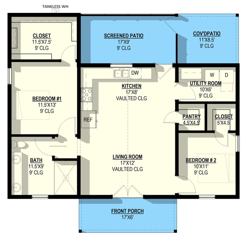 Plan 405154FDC: Three-Bedroom Barndominium Plan with Screened Porch - Floor Plan - Main Level - Barndominium, Farmhouse