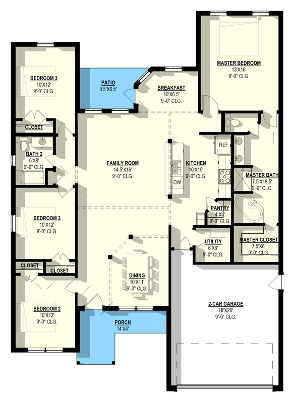 Plan 405156FDC: New American Farmhouse House Plan with 4 Split Bedrooms - Floor Plan - Main Level - Farmhouse, Modern Farmhouse, New American
