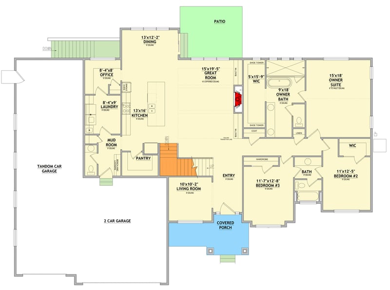 Plan 849085PGE: Modern Farmhouse House Plan with 3 Beds and 3-Car Garage - Floor Plan - Main Level - Craftsman, Farmhouse, Modern Farmhouse, Traditional