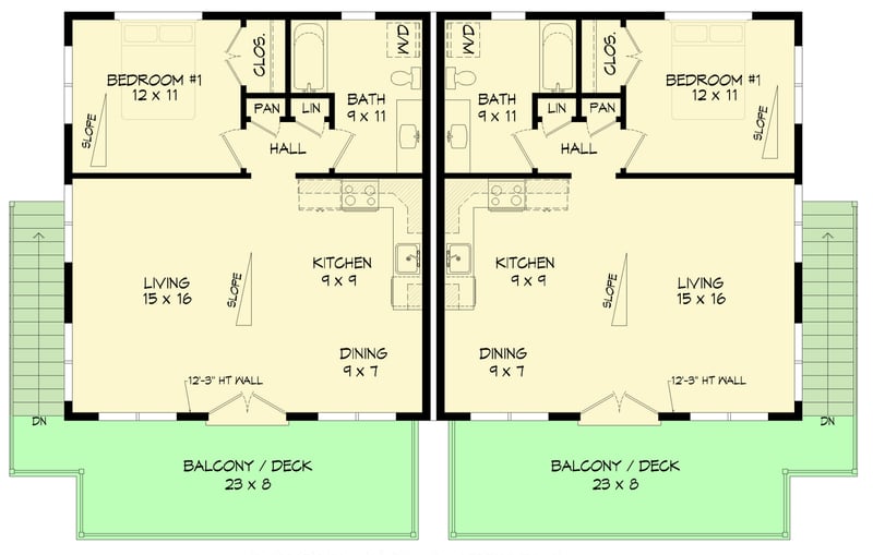 Plan 680664VR: Modern Duplex House Plan with 2 Bedrooms, Deck, and Two-Car Garage - Floor Plan - 2nd Floor - Contemporary, Modern
