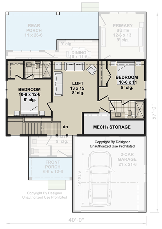 Plan 140067RK: Modern Farmhouse House Plan with 3 Beds, Loft, and 2-Car Garage - Floor Plan - - Modern Farmhouse, Traditional